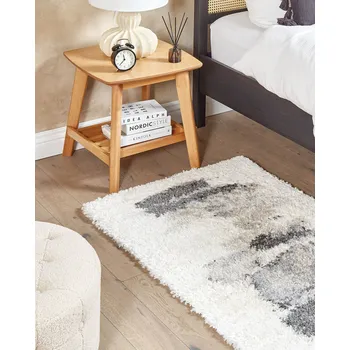 Koberec Koberec Shaggy bílý a šedý 80 x 150 cm abstraktní vzor s vysokým vlasem strojově tkaný obdélníkový Beliani