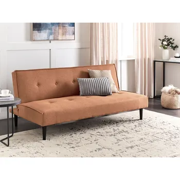 Pohovka Rozkládací pohovka zlatohnědá čalouněná 3místná knoflíky Click Clack Bez područek Nastavitelné opěradlo Retro Tradiční design Beliani