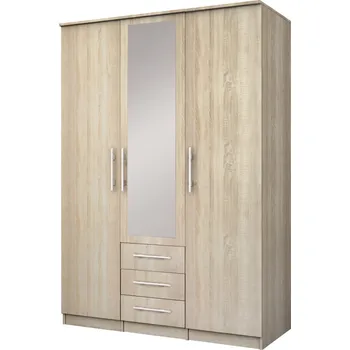 Šatní skříň ŠEBA 3D (SZANTAL 3D SZ 19=3balíků) - ŠATNÍ SKŘÍŇ- 3dvéřová 3 šuplíkyse zrcadlem- lamino - dub sonoma (IZ) (K150-Z)