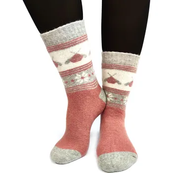 Dámské ponožky Dámské vlněné ANGORA ponožky růžovo-šedé včelky, VELIKOST 39 - 42