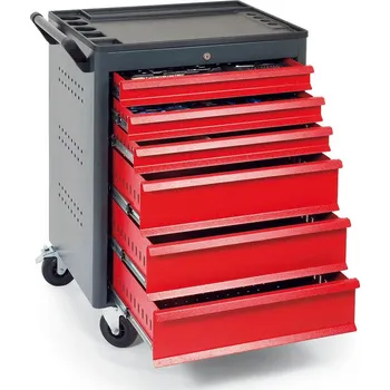 B2B Partner Pojízdný dílenský vozík na nářadí GD, 6 zásuvek, 705 x 545 x 960 mm, antracit / červená