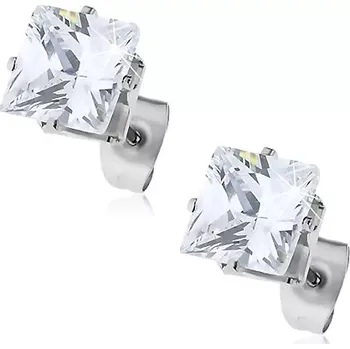 Náušnice Puzetové náušnice z oceli 316L, blýskavý čtvercový zirkon čiré barvy
