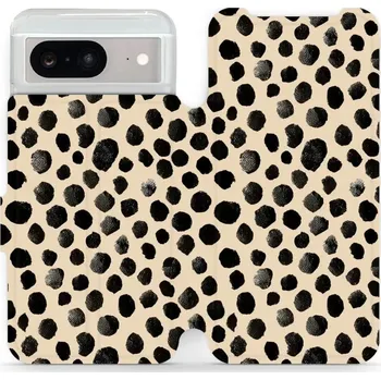 Pouzdro na mobilní telefon Flipové pouzdro Mobiwear - Google Pixel 8 - VA50S Černé puntíky (Knížkové flip pouzdro, obal, kryt na mobil Google Pixel 8 - VA50S Černé puntíky, materiál Umělá kůže + TPU - ochrana 360°, stojánek, silikonová vanička, magnetické zavírání)