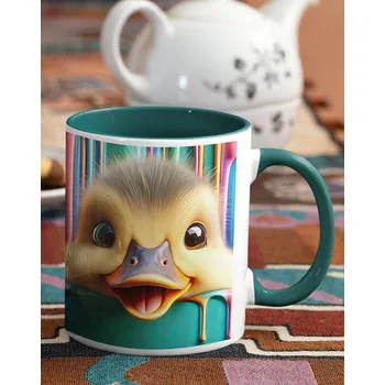 Keramický hrnek s kačenkou, Barva Zelená, Velikost 330 ml, Canvas Keramický hrnek s barevným uchem 2598