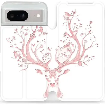 Pouzdro na mobilní telefon Flipové pouzdro Mobiwear - Google Pixel 8 - M007S Růžový jelínek (Knížkové flip pouzdro, obal, kryt na mobil Google Pixel 8 - M007S Růžový jelínek, materiál Umělá kůže + TPU - ochrana 360°, stojánek, silikonová vanička, magnetické zavírání)