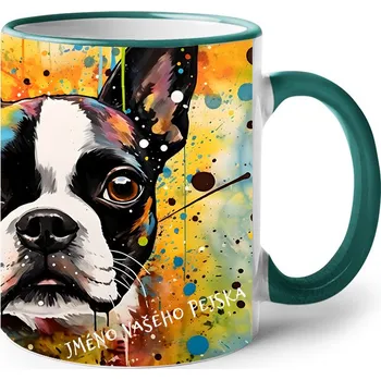 Keramický hrnek Bostonský teriér, Barva Zelená, Velikost 330 ml, Canvas Keramický hrnek s barevným uchem 2610