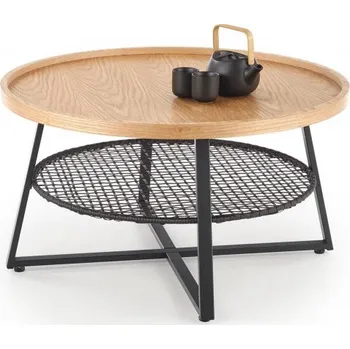 Konferenční stolek Konferenční stolek FLORENCE — kov, MDF, umělý ratan, černá / přírodní