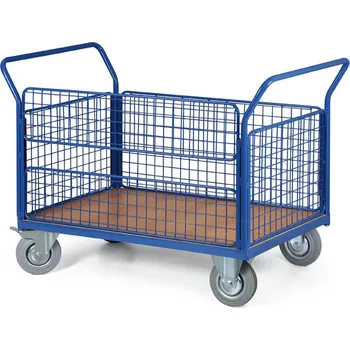 B2B Partner Plošinový vozík s drátěnými výplněmi, 1200x800 mm, nosnost 200 kg, kola 125 mm s šedou pryží