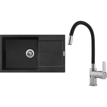 Kuchyňský dřez Set Sinks G14174 (dřez Ultima 860 XXL Metalblack 74 + baterie Flexia lesklá)