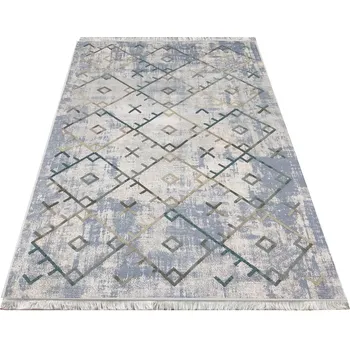 Koberec Makro Abra Moderní kusový koberec protiskluzový Hypnotik 02 šedý krémový modrý Rozměr: 80x150 cm