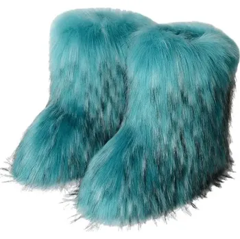 Dámská zimní obuv Dámské kožešinové boty chlupaté sněhule Barva: Modrá, Velikost: 40