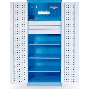 B2B Partner Dílenská kovová skříň na nářadí GD, 4 police, 3 zásuvky, svařovaná, nosnost 60 kg, 780 x 580 x 1920 mm