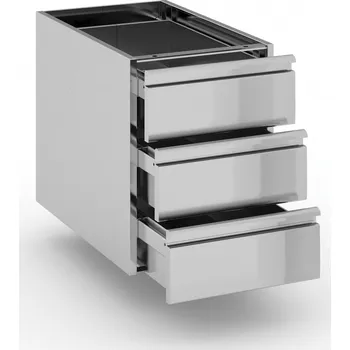 B2B Partner Nerezový zásuvkový kontejner, 3 zásuvky, 400 x 660 x 528 mm