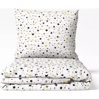 Povlečení Vánoční bavlněné povlečení - zlaté a černé hvězdy na bílé 140x200+70x90