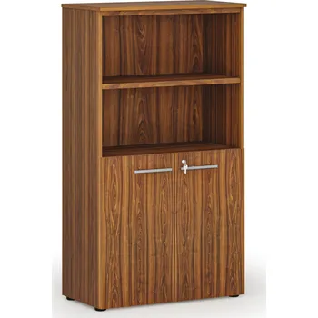 B2B Partner Kombinovaná kancelářská skříň PRIMO WOOD, dveře na 2 patra, 800 x 420 x 1434 mm, ořech