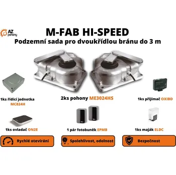 M-FAB HI-SPEED podzemní sada pro dvoukřídlou bránu do 3m/křídlo, 2x ME3024HS (24 V, 170 W, 250 Nm), 1x MC824H, 1x OXIBD, 1x ON2E, 1 pár EPMB, 1x ELDC