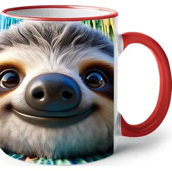 Keramický hrnek s lenochodem, Barva Červená, Velikost 330 ml, Canvas Keramický hrnek s barevným uchem 2605