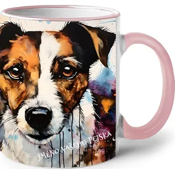 Keramický hrnek Jack Russel teriér, Barva Růžová, Velikost 330 ml, Canvas Keramický hrnek s barevným uchem 2615