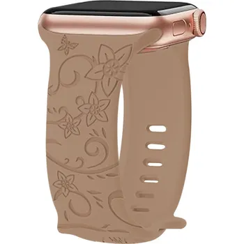 Řemínek gravírované květiny pro Apple Watch 38/40/41/42(S10)mm Barva: Narcis - béžová