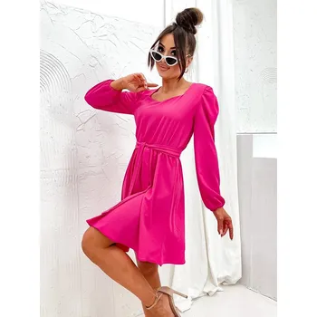 Dámské šaty Elegantní šaty ve fuchsijové barvě s rozšířenou spodní částí (8249) odstíny růžové L (40)