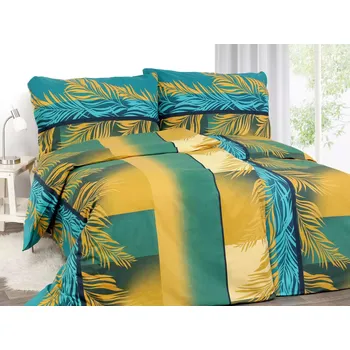 Povlečení Bavlněné povlečení - žluté listy s tyrkysovou 140x200+70x90