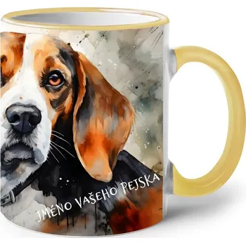 Keramický hrnek Bígl, Barva Žlutá, Velikost 330 ml, Canvas Keramický hrnek s barevným uchem Bezvatriko.cz 2586