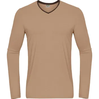 Bambusové Pyžamové Tričko Béžové Dlouhý Rukáv Pánské Velikost: L