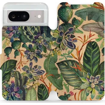 Pouzdro na mobilní telefon Flipové pouzdro Mobiwear - Google Pixel 8 - VP05S Sukulenty (Knížkové flip pouzdro, obal, kryt na mobil Google Pixel 8 - VP05S Sukulenty, materiál Umělá kůže + TPU - ochrana 360°, stojánek, silikonová vanička, magnetické zavírání)