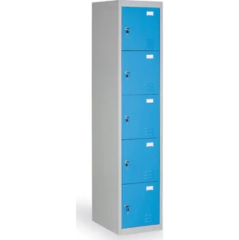 Nábytek B2B Partner Šatní skříňka S2 s úložnými boxy, 5 boxů, 1820 x 380 x 500 mm, demont, cylindrický zámek, modré dveře