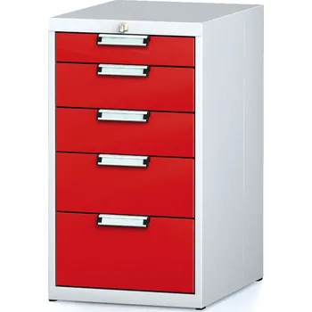 Alfa 3 Dílenský zásuvkový box na nářadí MECHANIC, 5 zásuvek, 480 x 600 x 840 mm, červené dveře