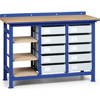 Dílna B2B Partner Pracovní stůl se zásuvkami, 10 zásuvek, 3 police