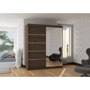 Šatní skříň Skříň s posuvnými dveřmi a zrcadlem 180 cm - Olivier Barva: Choco