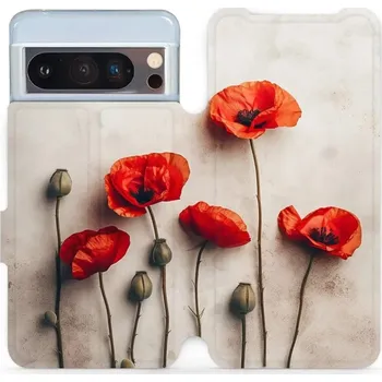 Pouzdro na mobilní telefon Flipové pouzdro Mobiwear - Google Pixel 8 Pro - VP42S Vlčí máky (Knížkové flip pouzdro, obal, kryt na mobil Google Pixel 8 Pro - VP42S Vlčí máky, materiál Umělá kůže + TPU - ochrana 360°, stojánek, silikonová vanička, magnetické zavírání)