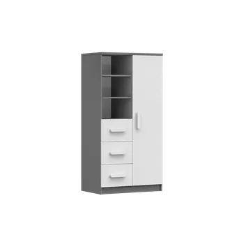 Knihovna IDZ Knihovna SMYK II 3S1D 05, 80 cm Bílá + Grafit / Barevné úchytky Barva: Bílá