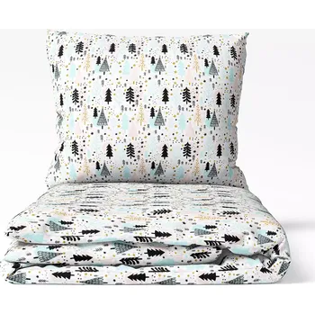 Povlečení Vánoční bavlněné povlečení - modré a růžové stromky 140x200+70x90