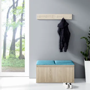 Předsíňová stěna Předsíňová stěna Emi 5 - dub Sonoma Barva čalounění: Modrá - Trinity 13