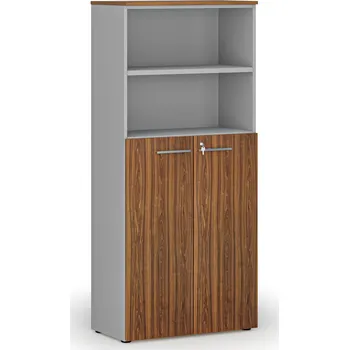 Policová skříň B2B Partner Kombinovaná kancelářská skříň PRIMO GRAY, dveře na 3 patra, 800 x 420 x 1781 mm, šedá/ořech