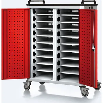 Alfa 3 Pojízdný nabíjecí vozík pro notebooky a tablety, 20 přihrádek, šedá/červená