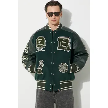 Vlněná bomber bunda A Bathing Ape Bape Patch Coach Jacket, M, zelená, 79X