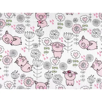 Bavlněná plenkovina / mušelín s prasátky š. 80 cm