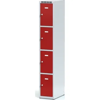 Šatní skříň Alfa 3 Šatní skříňka S6 s úložnými boxy, 4 boxy, 1800 x 300 x 500 mm, cylindrický zámek, červené dveře
