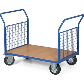 Plošinový vozík Plošinový vozík - 2 madla s drátěnou výplní, 1200x800 mm, nosnost 300 kg, kola 160 mm s černou pryží