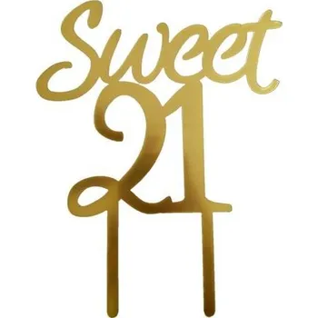 Jedlá dekorace na dort Dortisimo Plastový zápich do dortu Sweet 21 růžový