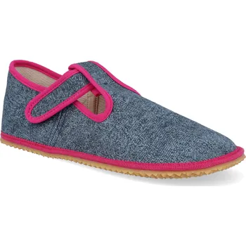 Dívčí bačkory Barefoot dětské přezůvky Beda - Playful BFN Denim pink šedé/růžové Velikost: 37