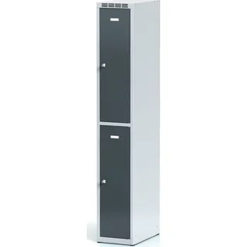 Šatní skříň Alfa 3 Kovová šatní skříňka S6 s úložnými boxy, 2 boxy, 1800 x 300 x 500 mm, otočný zámek, tmavě šedé dveře