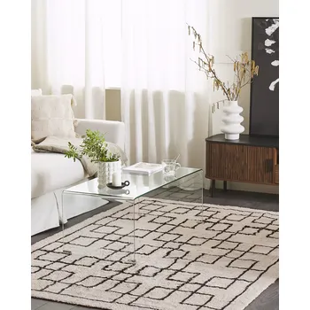 Koberec Koberec béžový bavlněný 140 x 200 cm skandinávský s geometrickým vzorem obývací pokoj ložnice Beliani