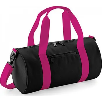 Módní doplněk BagBase Mini válcovitá taška s váčkovou kapsou na zip 12 l Barva: černá - fuchsiová, Velikost: 40 x 20 x 20 cm BG140S