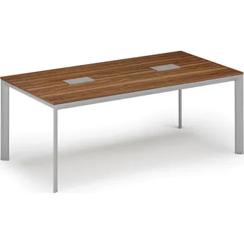 Psací stůl Jednací stůl PRIMO INVITATION, 200x100 cm, ořech + 2x stolní zásuvka TYP I, stříbrná