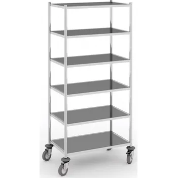Nerezový policový vozík bez rukojeti, 6 polic, 705x405x1425 mm