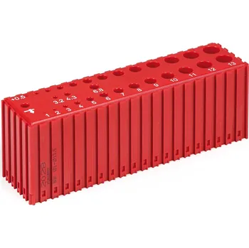 Plastový box pro ukládání vrtáků o průměru 1–13,5 mm, modul 20x5, 26 dutin, červená